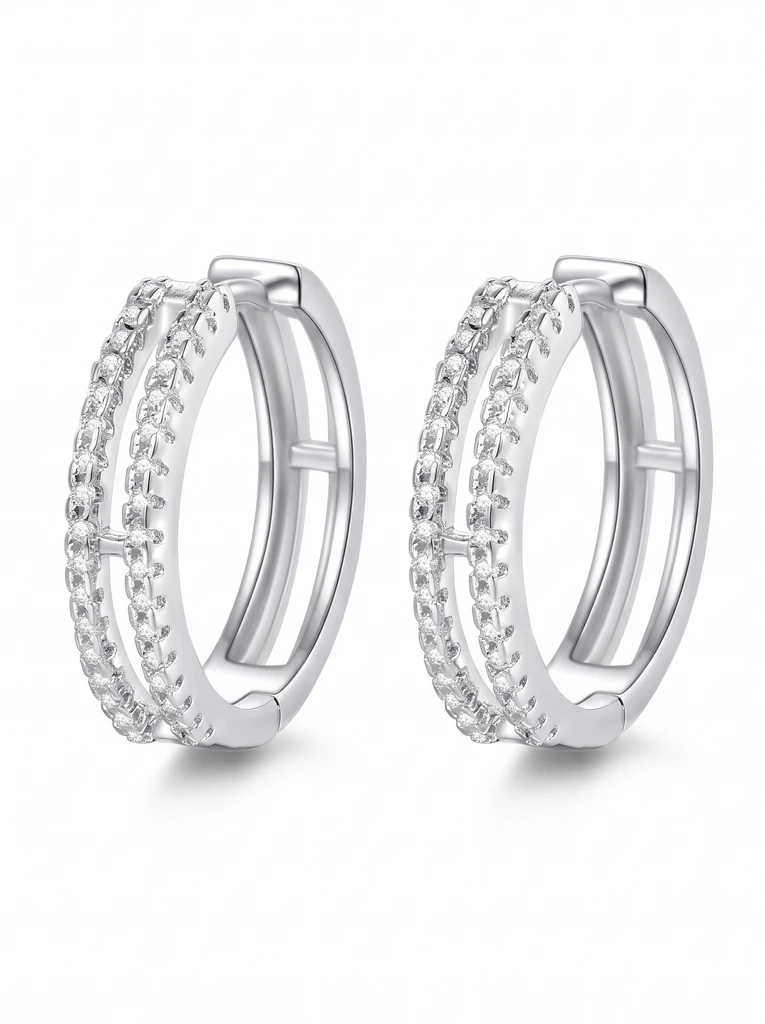 925 Sterling Silver Eternity Pave Setting Moissanite Earrings