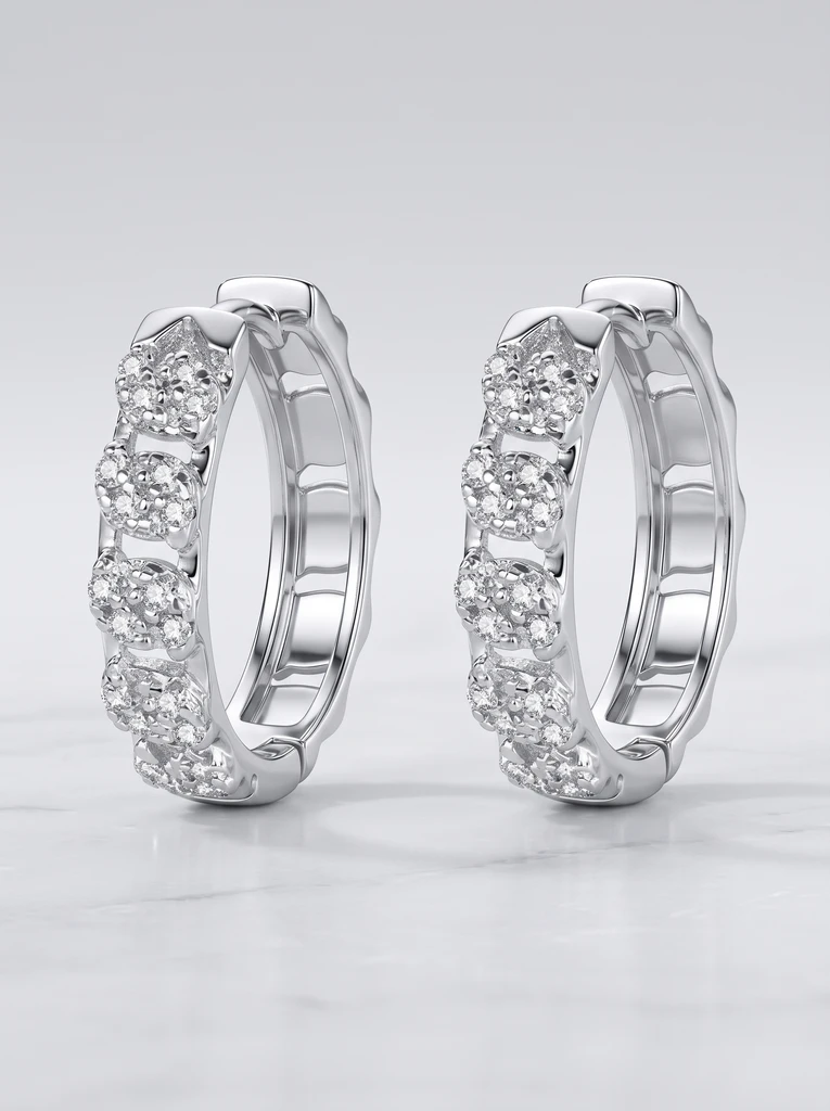 925 Sterling Silver Cuban Link Chain Pavé Setting Moissanite Earrings