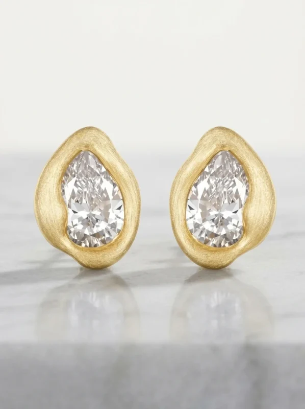 925 Sterling Silver Brushed Satin Finish Moissanite Earrings