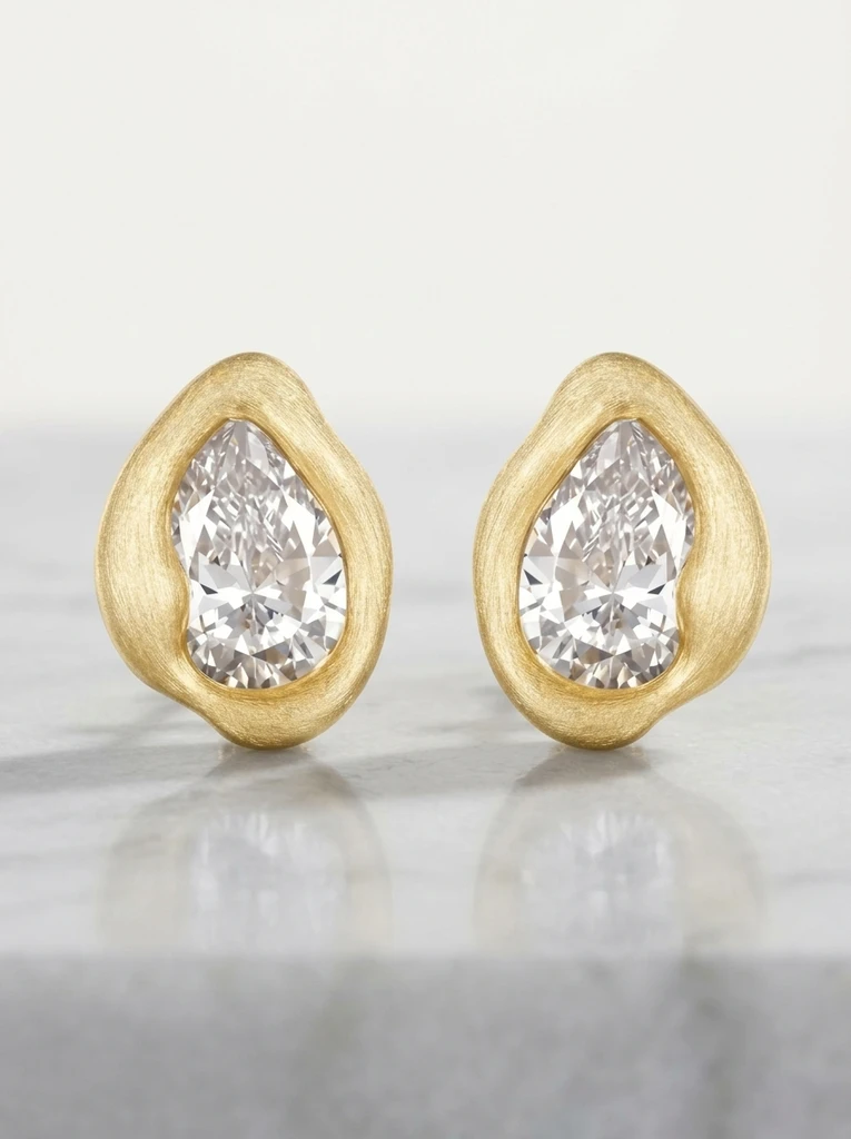 925 Sterling Silver Brushed Satin Finish Moissanite Earrings