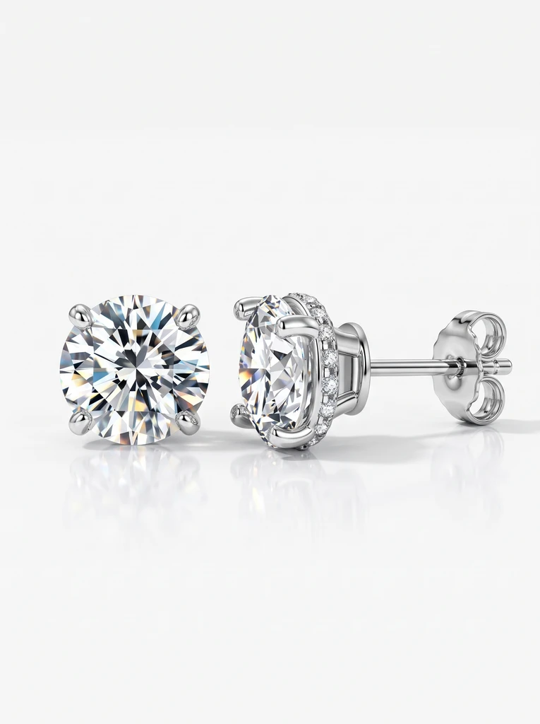 925 Sterling Silver Solitaire High Setting 4-Prong Halo Moissanite Earrings
