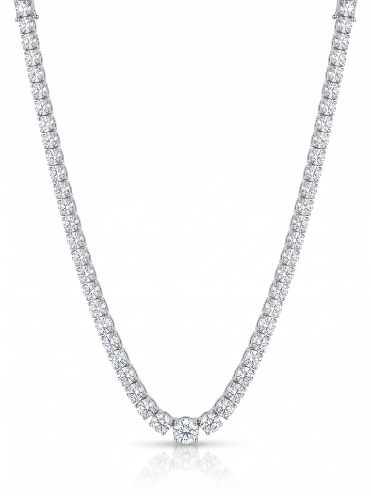 925 Sterling Silver Eternity Pave Setting Solitaire High Setting Moissanite Necklace