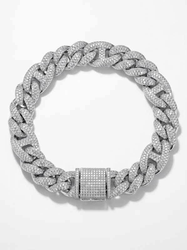 925 Sterling Silver Cuban Link Chain Moissanite Bracelet