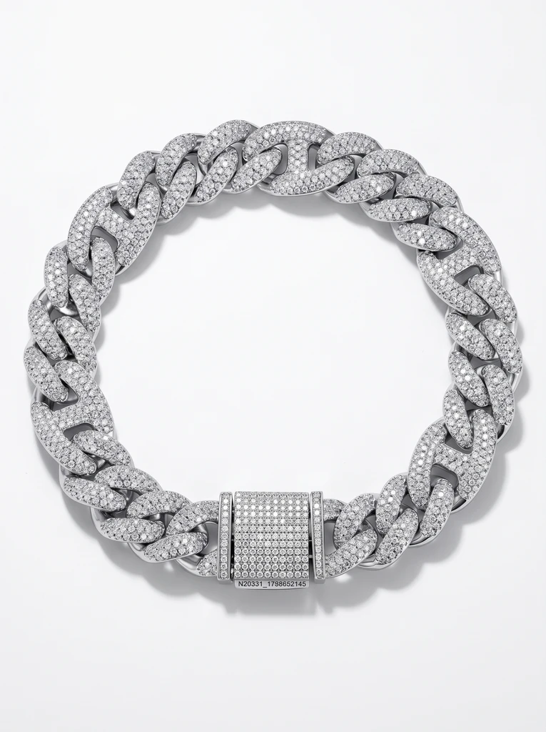 925 Sterling Silver Cuban Link Chain Moissanite Bracelet