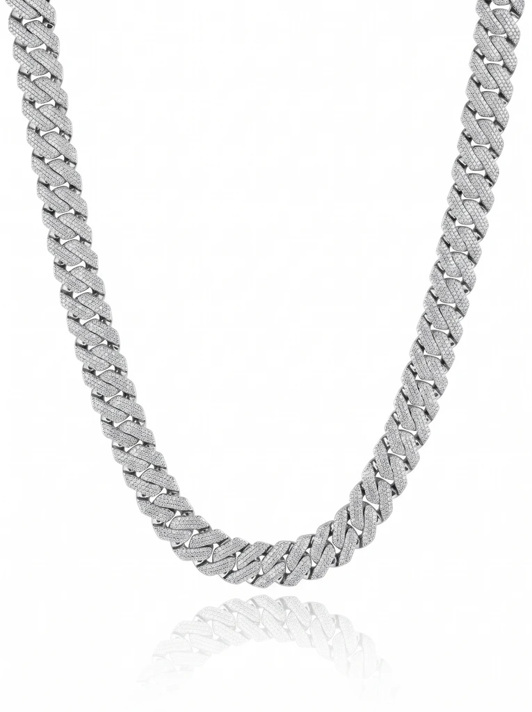 925 Sterling Silver Cuban Link Chain Moissanite Necklace
