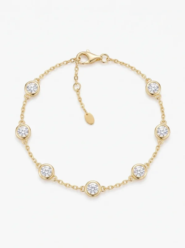 925 Sterling Silver Bezel Set Moissanite Bracelet