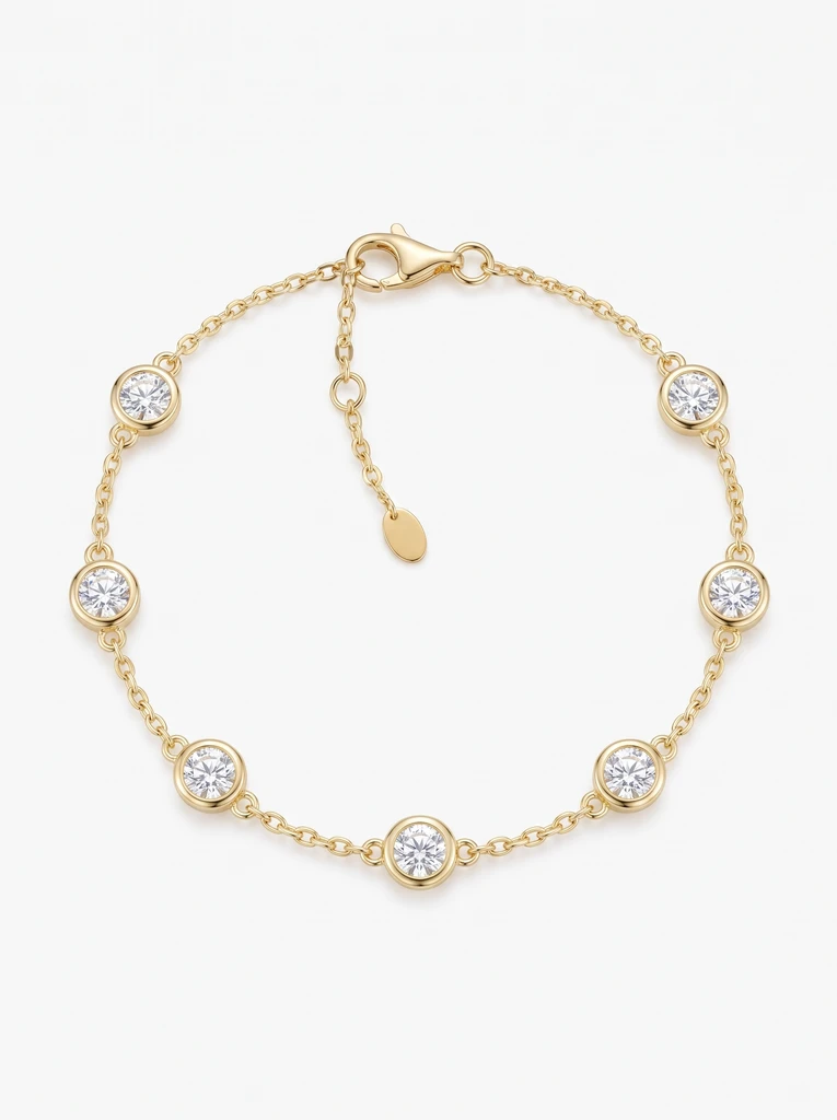 925 Sterling Silver Bezel Set Moissanite Bracelet
