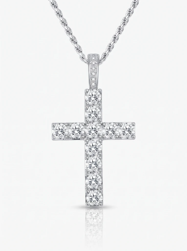 925 Sterling Silver Solitaire High Setting Pavé Setting Moissanite Necklace