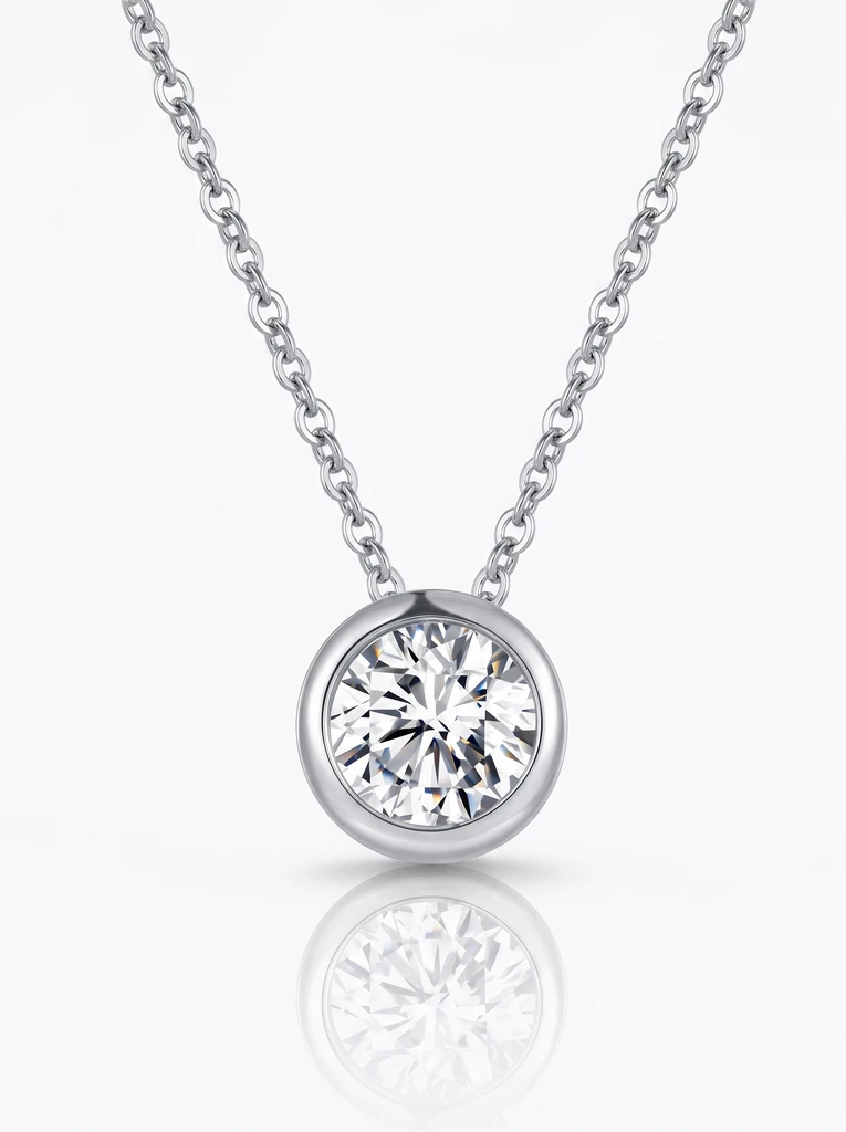 925 Sterling Silver Solitaire High Setting Bezel Set Moissanite Necklace