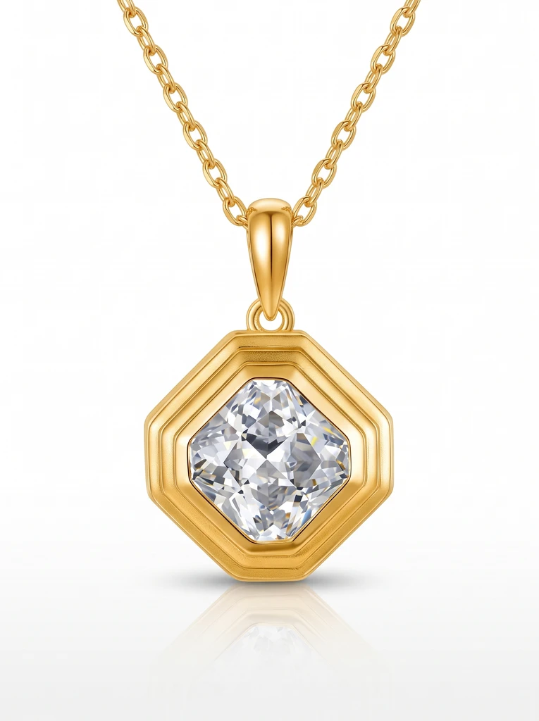 Solid 925 Sterling Silver 18K Yellow Gold Plated Bezel Set D-F VVS1 Premium Moissanite Necklace