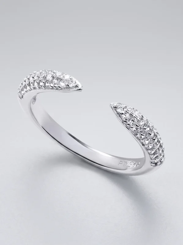925 Sterling Silver Pavé Setting Adjustable Open Moissanite Ring