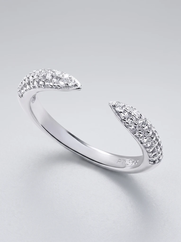 925 Sterling Silver Pavé Setting Adjustable Open Moissanite Ring