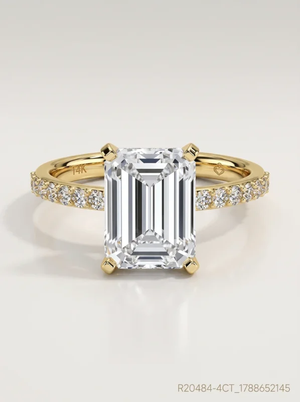 925 Sterling Silver Pavé Setting Emerald Cut Moissanite Ring