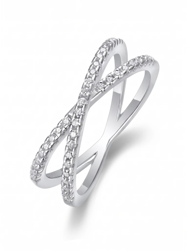 925 Sterling Silver Eternity Pave Setting Pavé Setting Moissanite Ring