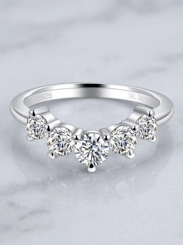 925 Sterling Silver Eternity Pave Setting Moissanite Ring
