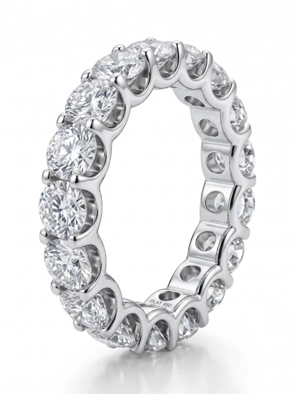 925 Sterling Silver Eternity Pave Setting Moissanite Ring