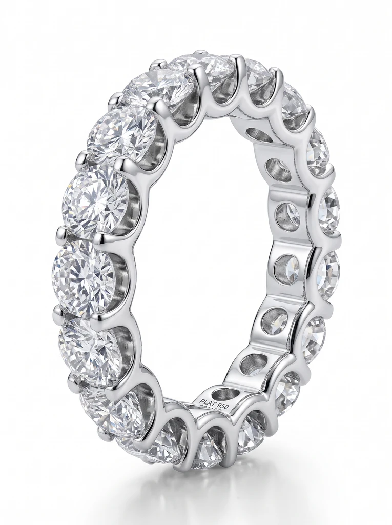 925 Sterling Silver Eternity Pave Setting Moissanite Ring