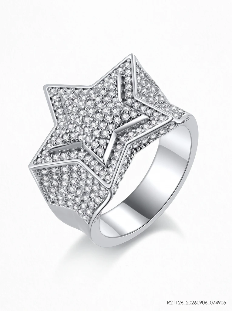 925 Sterling Silver Pavé Setting Heavy Signet Moissanite Ring