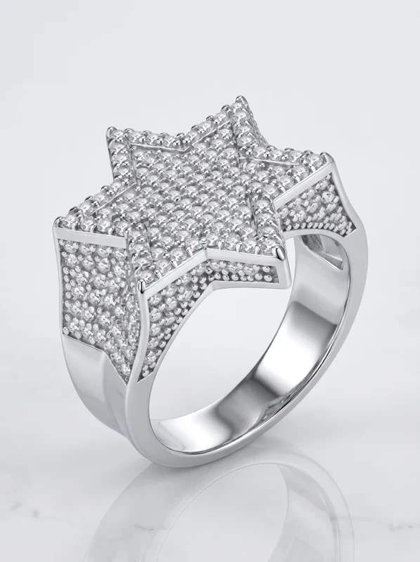 925 Sterling Silver Pavé Setting Heavy Signet Moissanite Ring