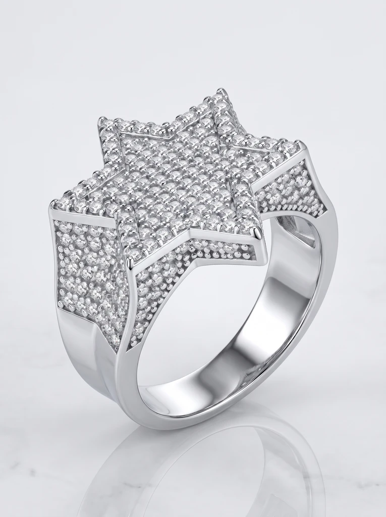 925 Sterling Silver Pavé Setting Heavy Signet Moissanite Ring