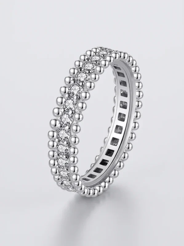 925 Sterling Silver Eternity Pave Setting Pavé Setting Moissanite Ring