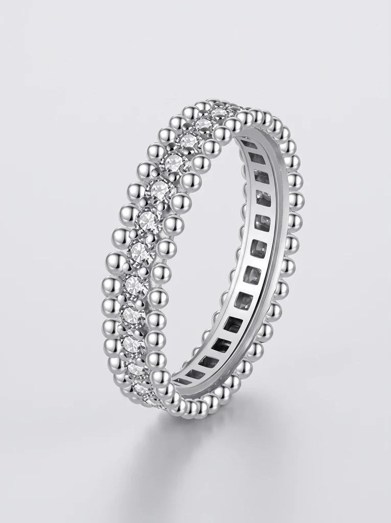 925 Sterling Silver Eternity Pave Setting Pavé Setting Moissanite Ring