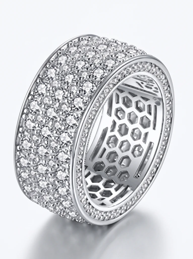 925 Sterling Silver Eternity Pave Setting Pavé Setting Moissanite Ring