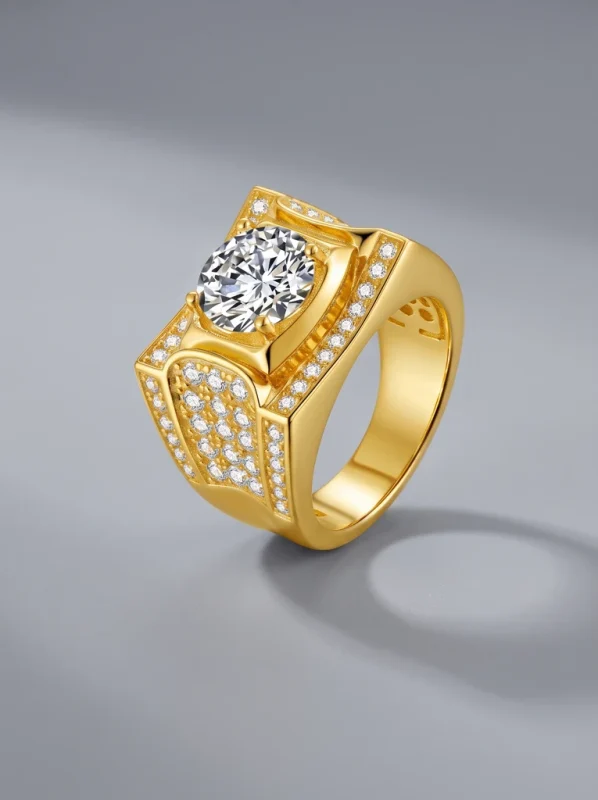 925 Sterling Silver Heavy Signet Moissanite Ring