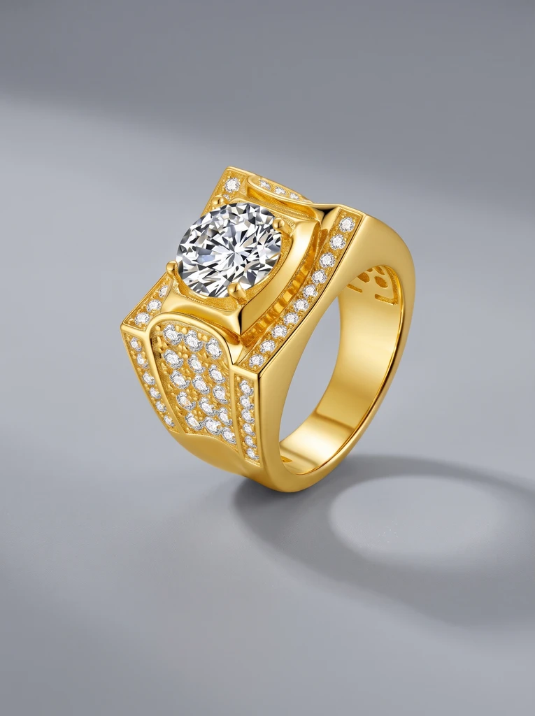925 Sterling Silver Heavy Signet Moissanite Ring