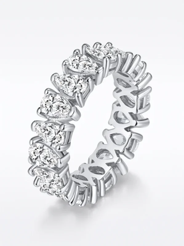 925 Sterling Silver Eternity Pave Setting Moissanite Ring