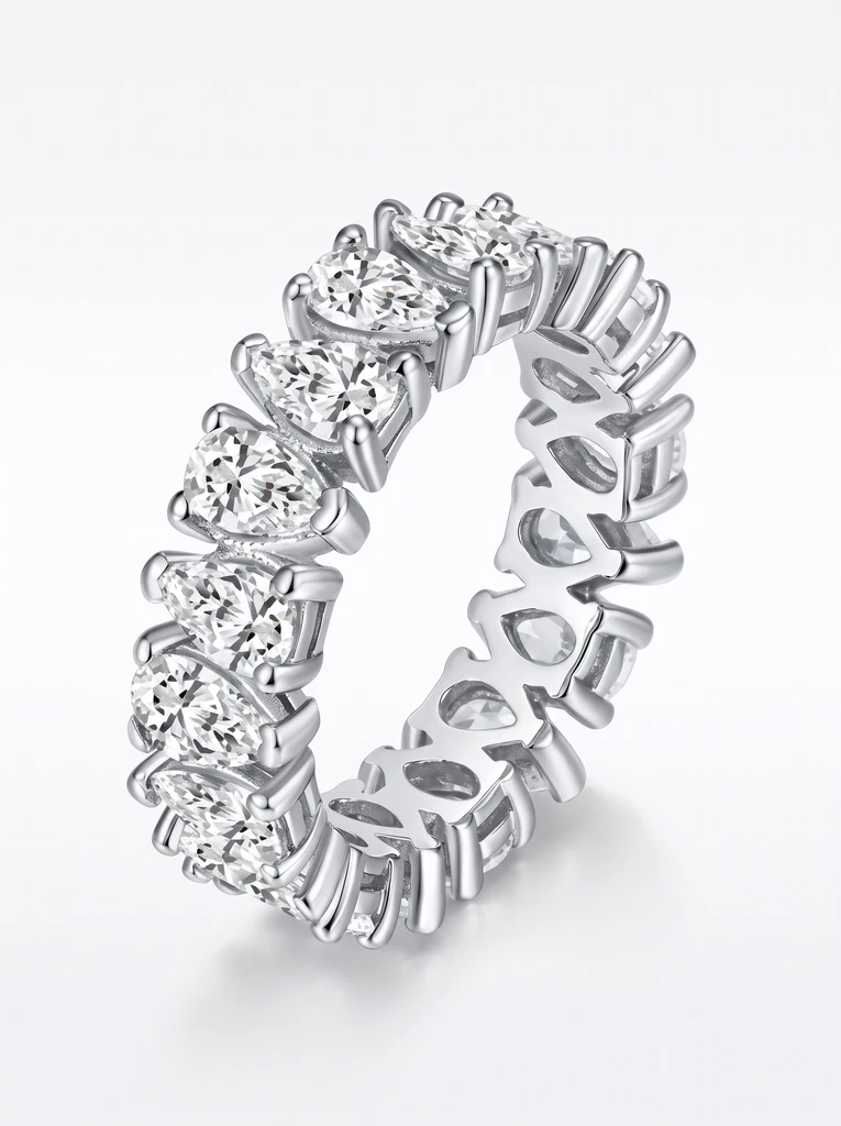 925 Sterling Silver Eternity Pave Setting Moissanite Ring