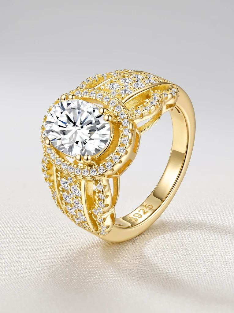 925 Sterling Silver Solitaire High Setting Halo Moissanite Ring