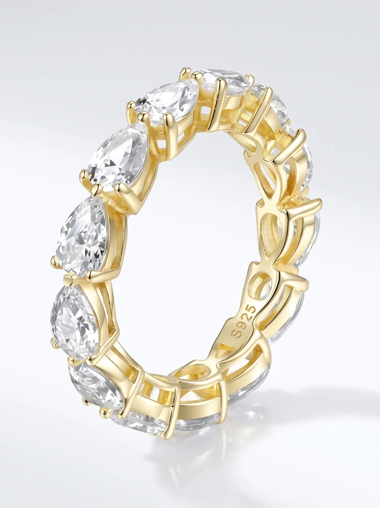 925 Sterling Silver Eternity Pave Setting Moissanite Ring